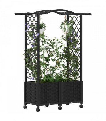 vidaXL Raised Bed with Trellis and Roof Black 125 x 40 x 144 cm PP