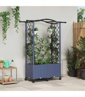 vidaXL Raised Bed with Trellis and Roof Grey 125 x 40 x 144 cm PP