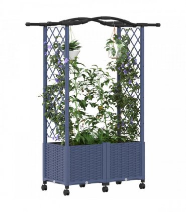 vidaXL Raised Bed with Trellis and Roof Grey 125 x 40 x 144 cm PP