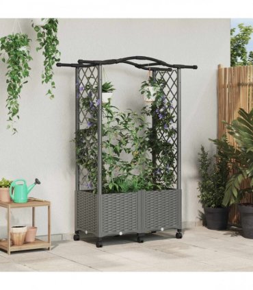 vidaXL Raised Bed with Trellis and Roof Light Grey 125 x 40 x 144 cm
