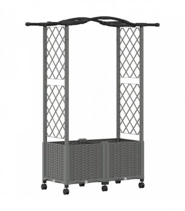 vidaXL Raised Bed with Trellis and Roof Light Grey 125 x 40 x 144 cm