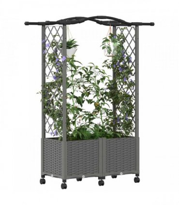 vidaXL Raised Bed with Trellis and Roof Light Grey 125 x 40 x 144 cm