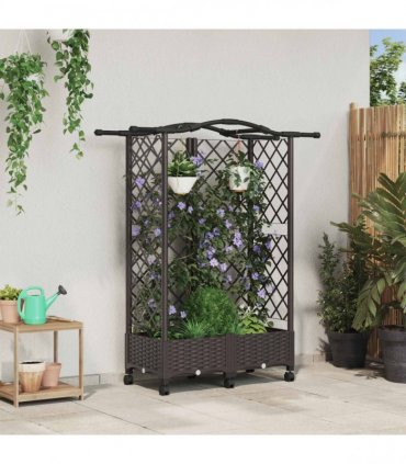 vidaXL Raised Bed with Trellis and Roof Brown 124 x 40 x 129 cm PP