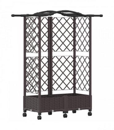 vidaXL Raised Bed with Trellis and Roof Brown 124 x 40 x 129 cm PP