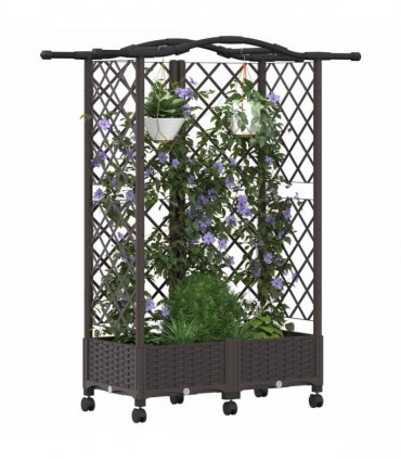 vidaXL Raised Bed with Trellis and Roof Brown 124 x 40 x 129 cm PP