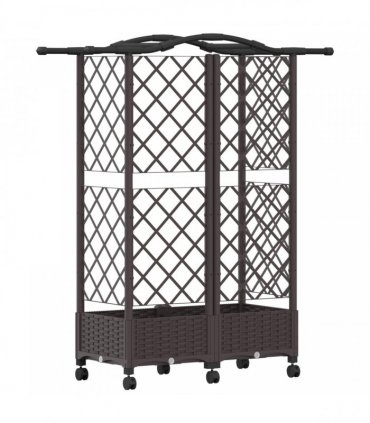vidaXL Raised Bed with Trellis and Roof Brown 124 x 40 x 129 cm PP