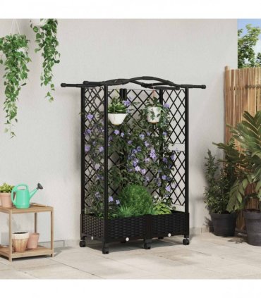 vidaXL Raised Bed with Trellis and Roof Black 124 x 40 x 129 cm PP