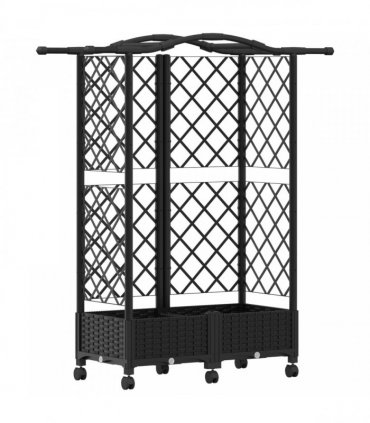 vidaXL Raised Bed with Trellis and Roof Black 124 x 40 x 129 cm PP