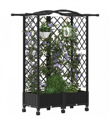vidaXL Raised Bed with Trellis and Roof Black 124 x 40 x 129 cm PP