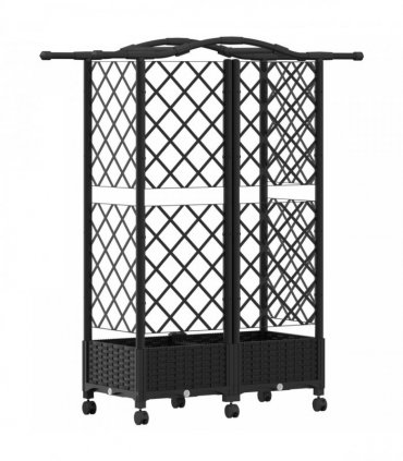 vidaXL Raised Bed with Trellis and Roof Black 124 x 40 x 129 cm PP