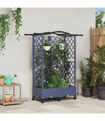 vidaXL Raised Bed with Trellis and Roof Grey 124 x 40 x 129 cm PP