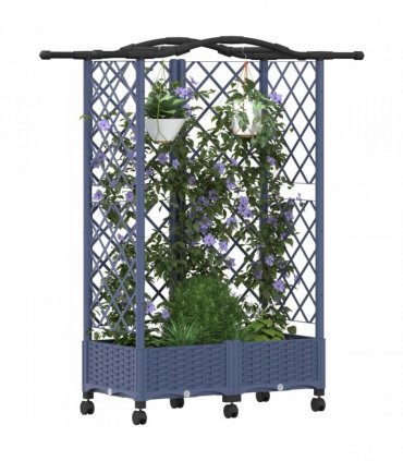vidaXL Raised Bed with Trellis and Roof Grey 124 x 40 x 129 cm PP