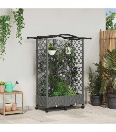 vidaXL Raised Bed with Trellis and Roof Light Grey 124 x 40 x 129 cm