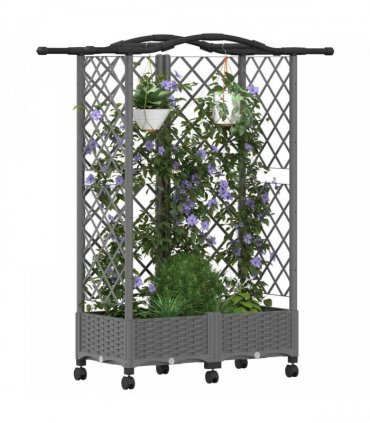vidaXL Raised Bed with Trellis and Roof Light Grey 124 x 40 x 129 cm