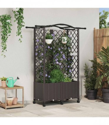 vidaXL Raised Bed with Trellis and Roof Brown 122 x 40 x 144 cm PP