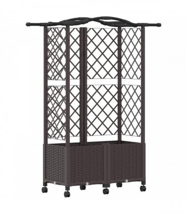 vidaXL Raised Bed with Trellis and Roof Brown 122 x 40 x 144 cm PP