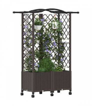 vidaXL Raised Bed with Trellis and Roof Brown 122 x 40 x 144 cm PP