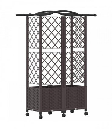 vidaXL Raised Bed with Trellis and Roof Brown 122 x 40 x 144 cm PP