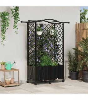 vidaXL Raised Bed with Trellis and Roof Black 122 x 40 x 144 cm PP