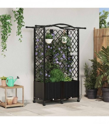 vidaXL Raised Bed with Trellis and Roof Black 122 x 40 x 144 cm PP