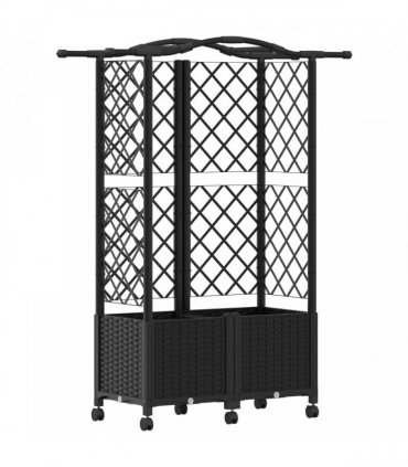 vidaXL Raised Bed with Trellis and Roof Black 122 x 40 x 144 cm PP