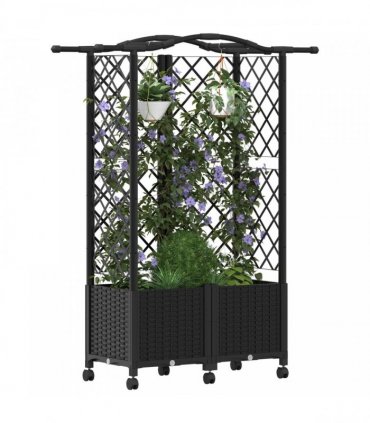 vidaXL Raised Bed with Trellis and Roof Black 122 x 40 x 144 cm PP