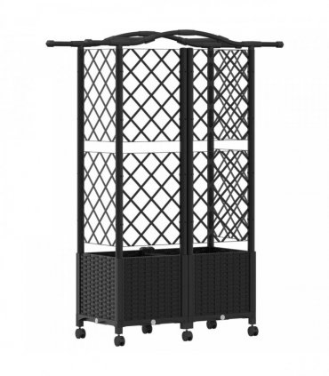 vidaXL Raised Bed with Trellis and Roof Black 122 x 40 x 144 cm PP
