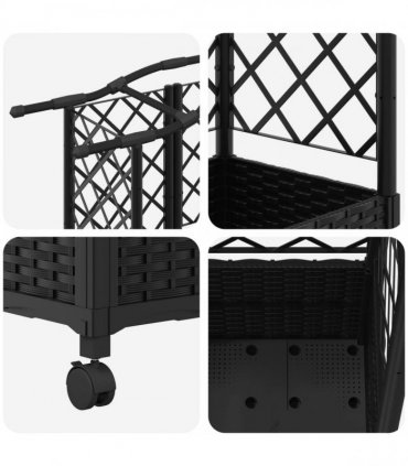 vidaXL Raised Bed with Trellis and Roof Black 122 x 40 x 144 cm PP