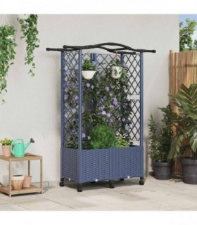 vidaXL Raised Bed with Trellis and Roof Grey 122 x 40 x 144 cm PP