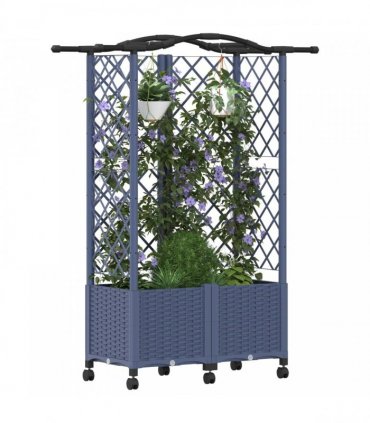vidaXL Raised Bed with Trellis and Roof Grey 122 x 40 x 144 cm PP
