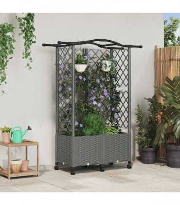vidaXL Raised Bed with Trellis and Roof Light Grey 122 x 40 x 144 cm