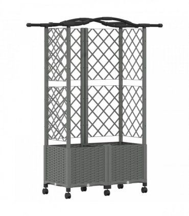 vidaXL Raised Bed with Trellis and Roof Light Grey 122 x 40 x 144 cm