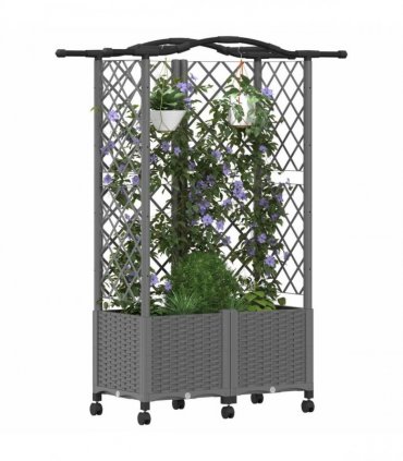 vidaXL Raised Bed with Trellis and Roof Light Grey 122 x 40 x 144 cm