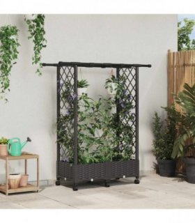 vidaXL Raised Bed with Trellis and Roof Brown 122.5 x 40 x 127 cm PP