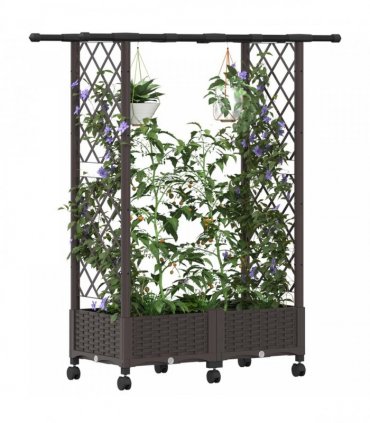 vidaXL Raised Bed with Trellis and Roof Brown 122.5 x 40 x 127 cm PP
