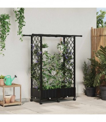 vidaXL Raised Bed with Trellis and Roof Black 122.5 x 40 x 127 cm PP
