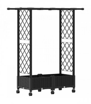 vidaXL Raised Bed with Trellis and Roof Black 122.5 x 40 x 127 cm PP