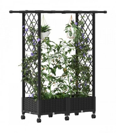 vidaXL Raised Bed with Trellis and Roof Black 122.5 x 40 x 127 cm PP