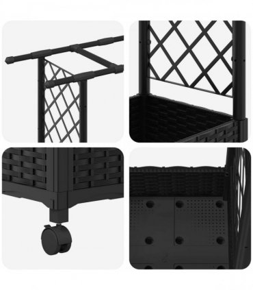 vidaXL Raised Bed with Trellis and Roof Black 122.5 x 40 x 127 cm PP