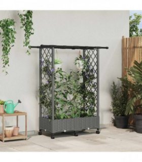 vidaXL Raised Bed with Trellis and Roof Light Grey 122.5 x 40 x 127 cm