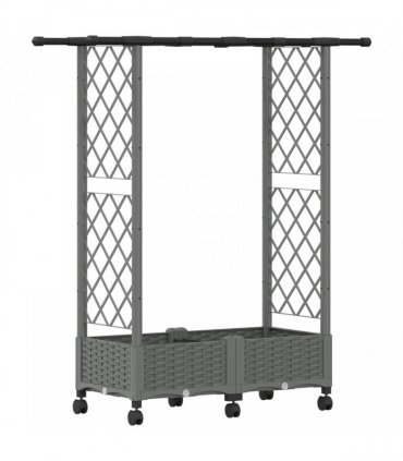 vidaXL Raised Bed with Trellis and Roof Light Grey 122.5 x 40 x 127 cm