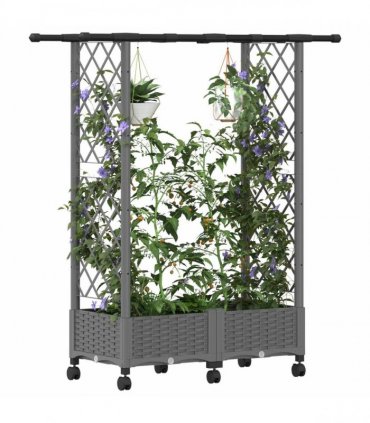 vidaXL Raised Bed with Trellis and Roof Light Grey 122.5 x 40 x 127 cm