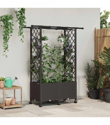 vidaXL Raised Bed with Trellis and Roof Brown 124.5 x 40 x 142 cm PP