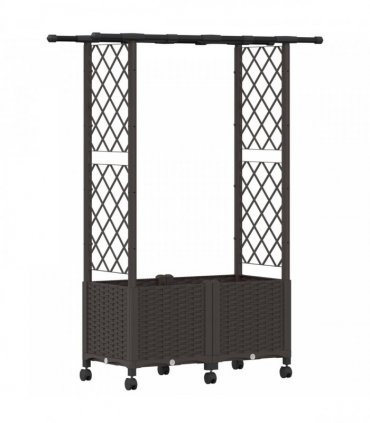 vidaXL Raised Bed with Trellis and Roof Brown 124.5 x 40 x 142 cm PP
