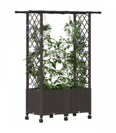 vidaXL Raised Bed with Trellis and Roof Brown 124.5 x 40 x 142 cm PP