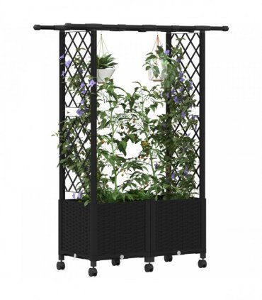 vidaXL Raised Bed with Trellis and Roof Black 124.5 x 40 x 142 cm PP