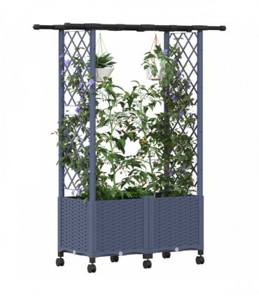 vidaXL Raised Bed with Trellis and Roof Grey 124.5 x 40 x 142 cm PP
