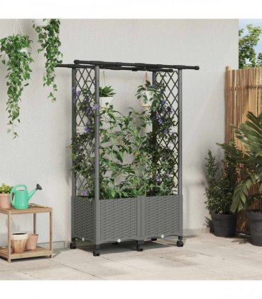 vidaXL Raised Bed with Trellis and Roof Light Grey 124.5 x 40 x 142 cm