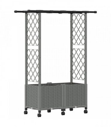 vidaXL Raised Bed with Trellis and Roof Light Grey 124.5 x 40 x 142 cm