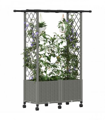 vidaXL Raised Bed with Trellis and Roof Light Grey 124.5 x 40 x 142 cm